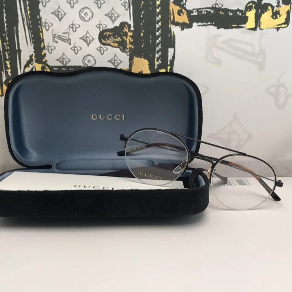 Authentic Gucci GG0682O 001 Eyeglasses – Black Semi-Rimless Round Frame